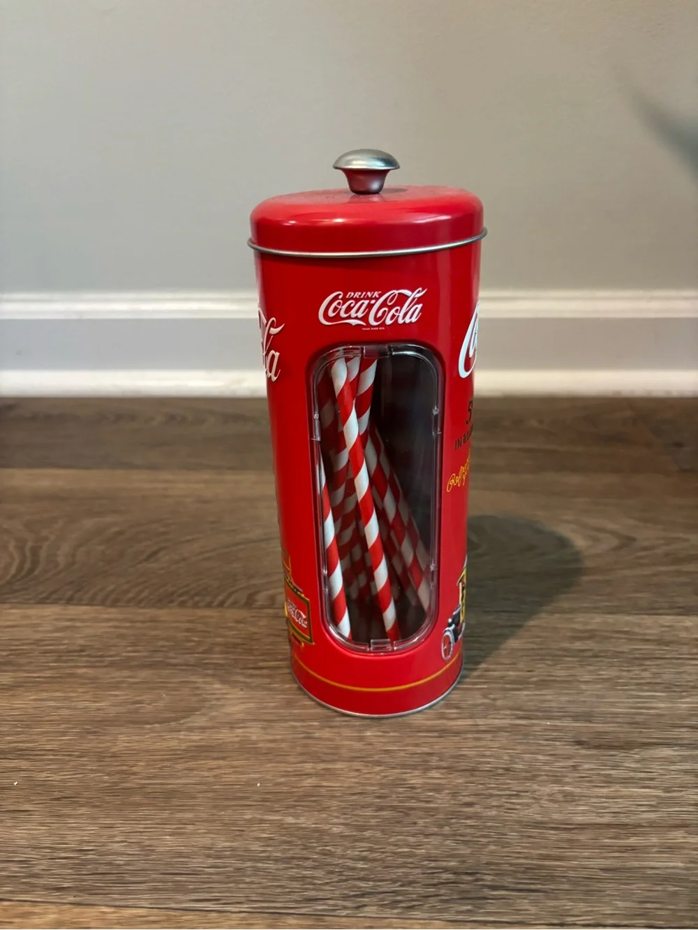 Coke Straw Holder Tin with Paper Straws  Perfect for 8